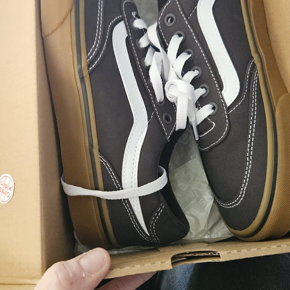 Vans Black and White Sneakers with Brown Sole